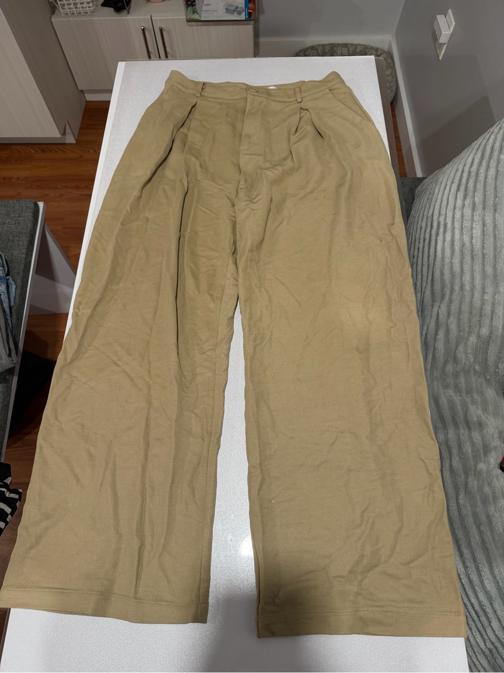 Wide-Leg Pleated Chino Pants - Khaki